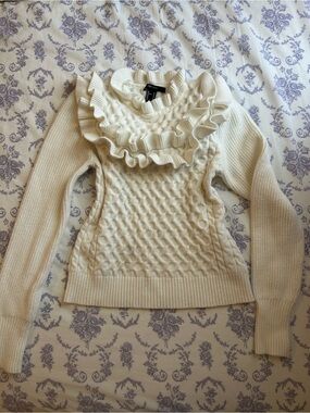 Forever 21 Cream Ruffle Cable-Knit Sweater